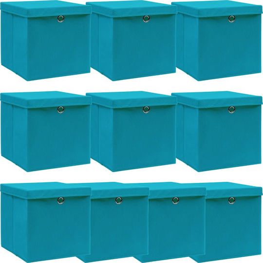 vidaXL Текстил Кутия за съхранение с капак Син 32x32x32см 10бр