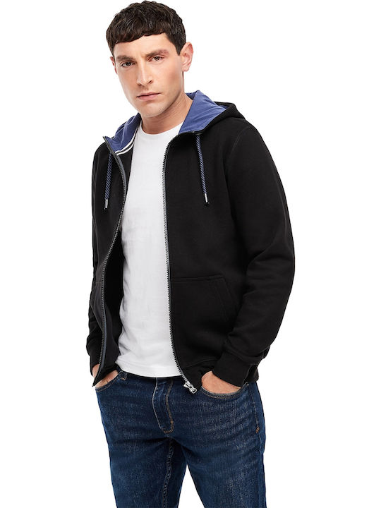 S.Oliver Men's Sweatshirt Jacket with Hood and Pockets Black