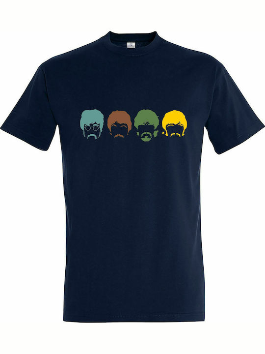 T-shirt Unisex " The Beatles Band, Multicolor, Musik", French Navy