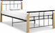 Single Metal Bed Oak / Black with Slats for Mattress 90x200cm