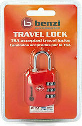 Benzi Padlock Brass Combination Red with TSA Certification 1pcs