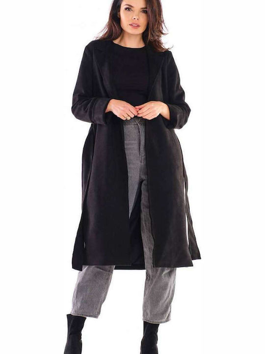 Awama Women's Midi Coat with Belt Black