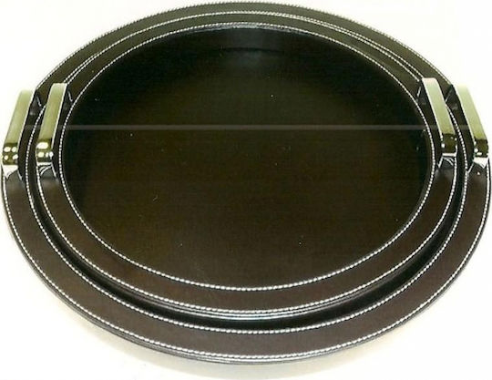 Etoile Rund Serviertablett mit Griffen in Schwarz Farbe LA-556 2Stück