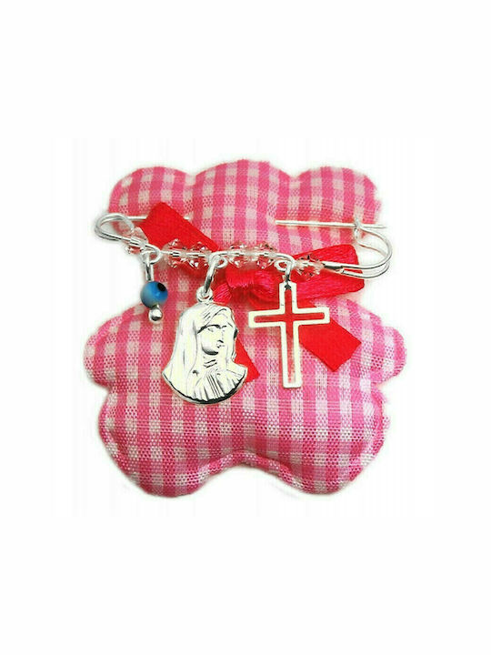 Child Safety Pin made of Silver with Cross and Icon of the Virgin Mary for Girl