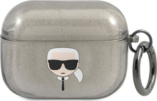 Karl Lagerfeld Karl`s Head Glitter Θήκη Σιλικόνης με Γάντζο σε Μαύρο χρώμα για Apple AirPods Pro