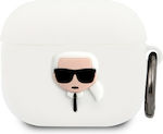 Karl Lagerfeld Karl Head Hülle Silikon mit Haken in Weiß Farbe für Apple AirPods 3
