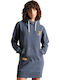 Mini Sportliches Damenkleid Langärmelig mit Kapuze Blau