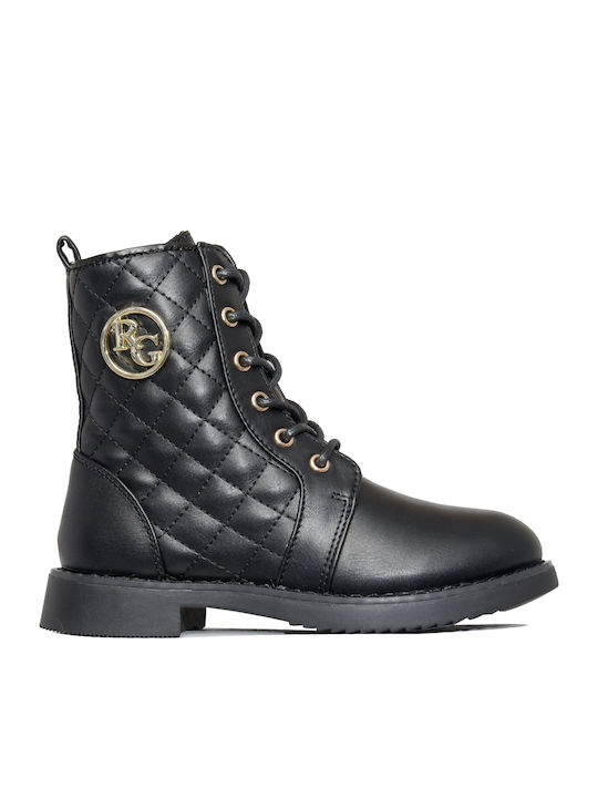 Lederne Kinderstiefel mit Schnürsenkeln Schwarz