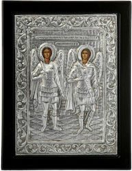 Virgin Mary Holding the Infant in Black Wood Silver 19x24cm
