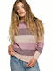 BE Knit BK071 Women's Long Sleeve Sweater Woolen Striped Lilacc