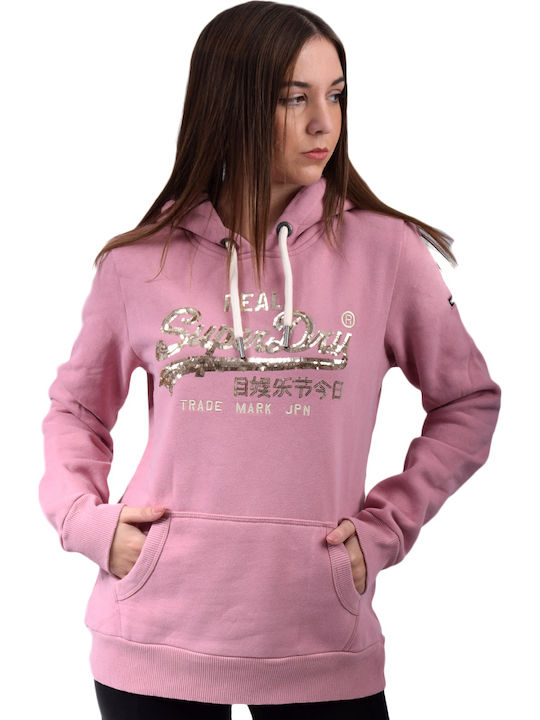 VINTAGE LOGO Long Women's Sweatshirt Hooded Pink