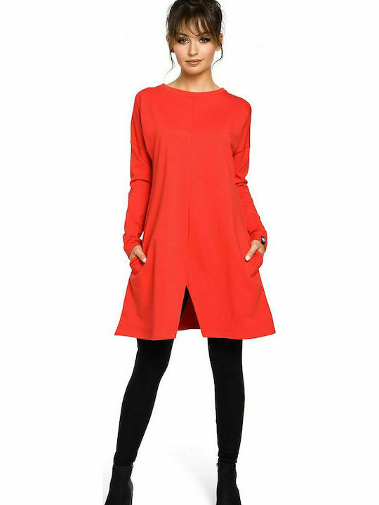 BeWear B042 Women's Tunic Dress Long Sleeve Red