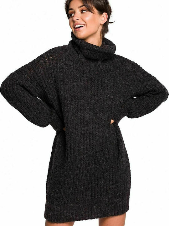 BeWear BK030 Women's Knitting Tunic Dress Turtleneck Long Sleeve Black 134750