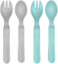 Reer Baby Set with Fork made of Plastic for 12+ months Blue Grey 4pcs