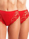 A.A UNDERWEAR Τai Plus 502 Βαμβακερά Ψηλόμεσα Γυναικεία Slip 2Pack με Δαντέλα Κόκκινα