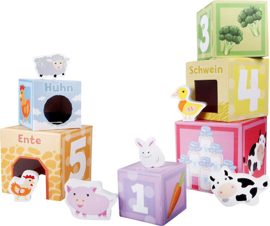 Stacking Pyramid Game with Numbers and 6 Wooden Animals Made of Wood for 12+ Months
