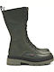 Leather Women's Ankle Boots with Medium Heel Olive