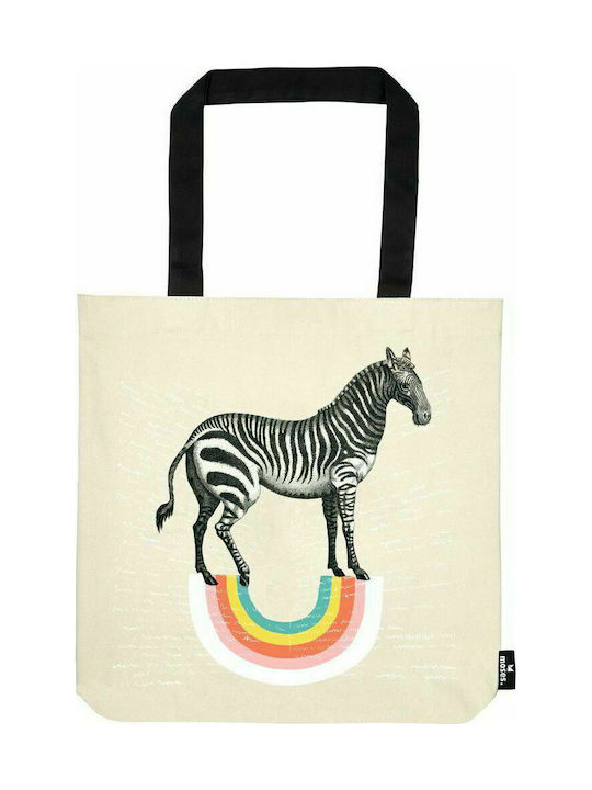 Moses Ζέβρα Βαμβακερή Τσάντα για Ψώνια σε Μπεζ χρώμα