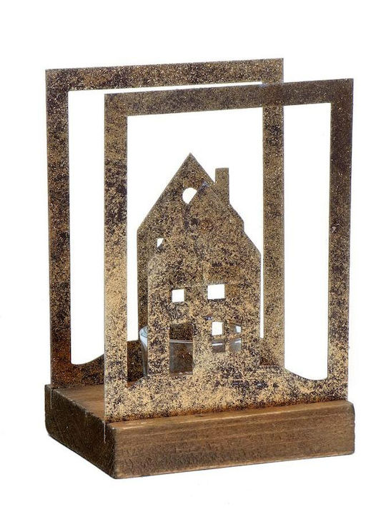 Espiel Σπιτάκια Christmas Wood Gold Κηροπήγιο 18x12cm