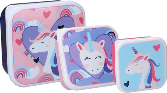 Unicorn Plastic Kids' Lunch Set Unicorns Multicolour