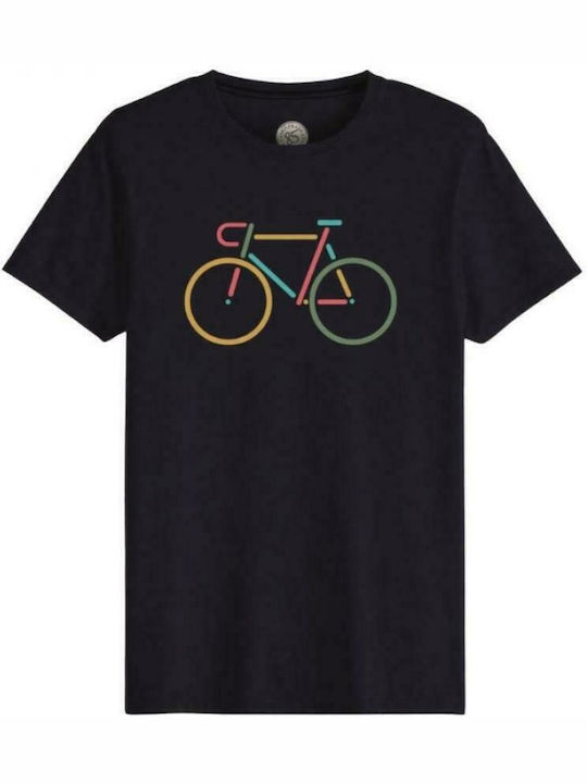John Frank Bike T-shirt Bărbătesc cu Mânecă Scurtă Albastru marin