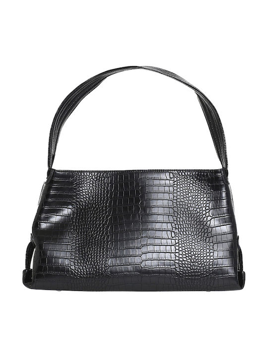 Scape Medium Matte Croco Γυναικεία Τσάντα Χειρός Μαύρη
