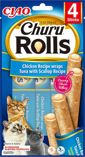 Inaba Churu Rolls Λιχουδιές με Κοτόπουλο με Κοτόπουλο, Τόνο & Χτένια για Ενήλικες Γάτες 1τμχ 40gr