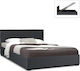 Iro Queen Fabric Upholstered Bed Charcoal with Storage Space & Slats for Mattress 160x200cm