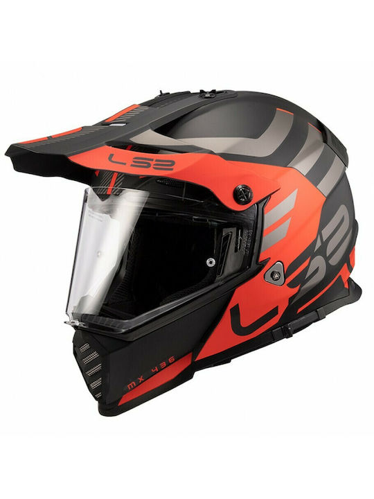 LS2 Pioneer MX436 Adventure On-Off Helmet with Sun Visor ECE 22.05 1350gr Matt Black/Orange MX436