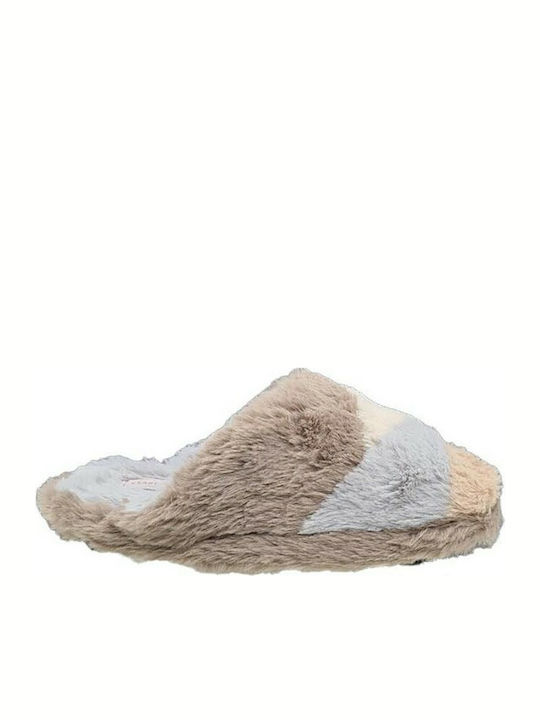 Winter Women's Slippers with Fur Beige
