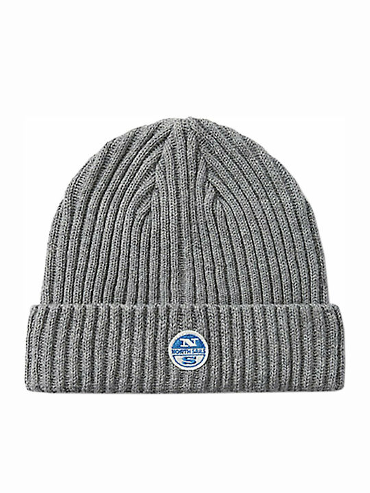 Logo Patch Beanie Männer Beanie mit Rippstrick in Gray Farbe