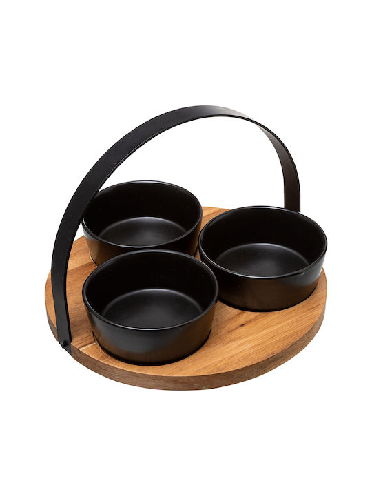 Atmosphera Ceramic Dessert Divided Serving Tray with 3 Slots Black Ø21cmxY14cm 4pcs