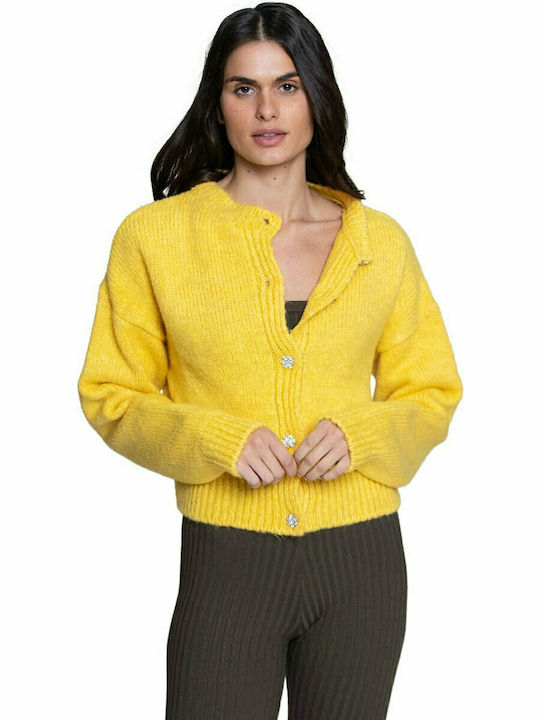 Tailor Made Knitwear TM5115 Κοντή Γυναικεία Πλεκτή Ζακέτα σε Κίτρινο Χρώμα