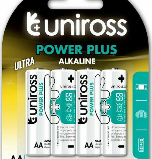 Uniross 4 Pack Alkaline Batteries AA Power Plus 1.5V UNALR06PP-B4