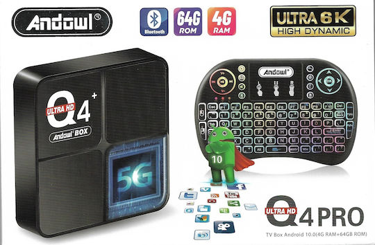 Andowl TV Box Q4 PRO 6K UHD με WiFi USB 2.0 4GB RAM και 64GB Αποθηκευτικό Χώρο με Λειτουργικό Android 10.0