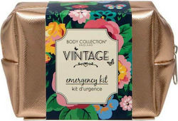 Body Collection Vintage Emergency Skin Care Set for Moisturizing with Mirror , Hand Cream , Nail File & Toiletry Bag