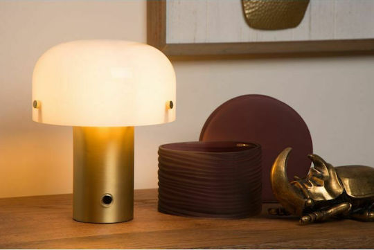 Lucide Lightning Timon Glas Tischlampe für Fassung E14 mit Weiß Schirm und Gold Basis