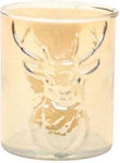 CANDLE HOLDER GLASSINO DEER 10X13CM CYLINDRICAL GOLD