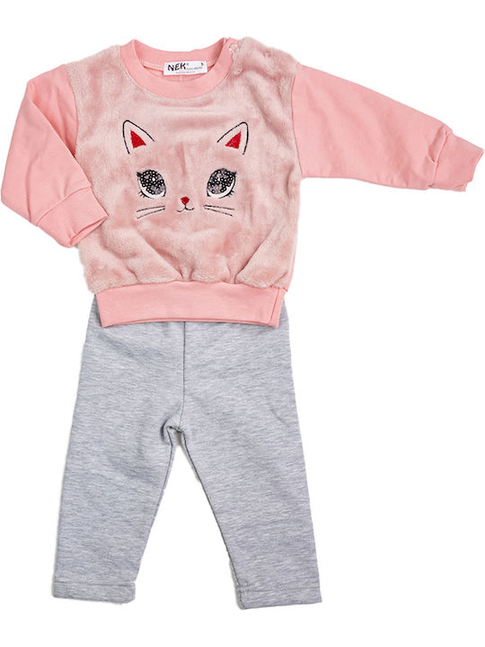 Nek Kids Wear Kids Set with Pants Winter 2pcs Pink