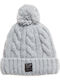 Tweed Cable Pom Pom Beanie Γυναικείος Σκούφος Πλεκτός σε Γκρι χρώμα
