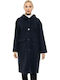 Biston Women's Midi Coat with Buttons and Hood Navy Blue