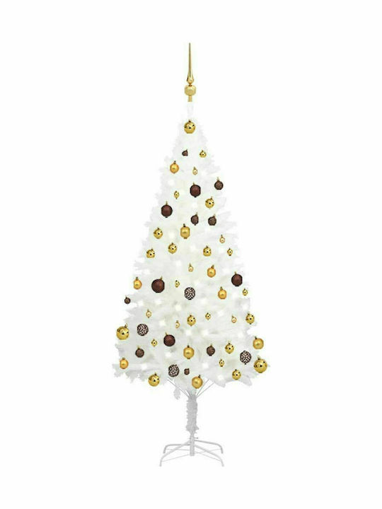 Decorated Christmas White Tree with Metallic Base and LED Lighting H150cm