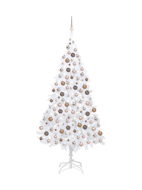 Decorated Christmas White Tree with Metallic Base and LED Lighting H210cm