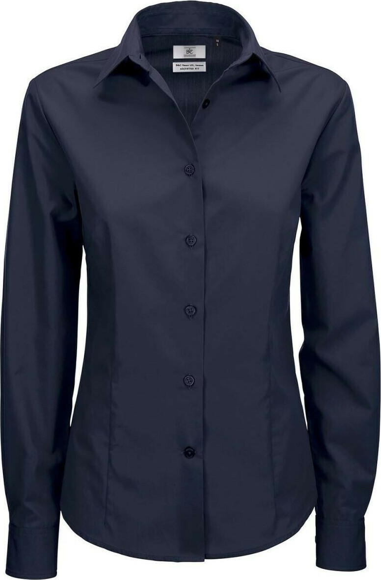 Navy blue button down shirt women's clearance