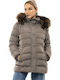 Splendid Women's Short Puffer Jacket for Winter with Detachable Hood Beige