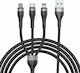 Proda Braided USB to Lightning / Type-C / micro USB Cable Μαύρο 1.2m (PD-B59th)