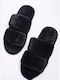 Winter slippers women's black fur slippers Kings