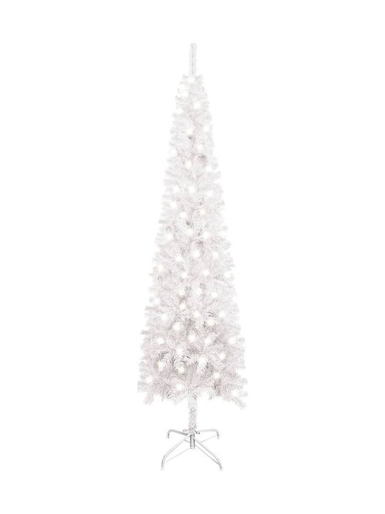 Χριστουγεννιάτικο Δέντρο Λευκό Slim 180εκ με Μεταλλική Βάση και Φωτισμό LED