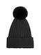 Pom Pom Beanie Frauen Beanie mit Rippstrick in Schwarz Farbe