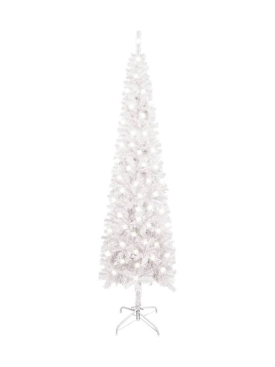 Χριστουγεννιάτικο Δέντρο Λευκό Slim 210εκ με Μεταλλική Βάση και Φωτισμό LED